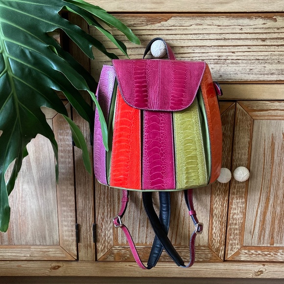 Via La Moda Handbags - Ostrich BACKPACK - Quality Leather Shoulder Bag Purse